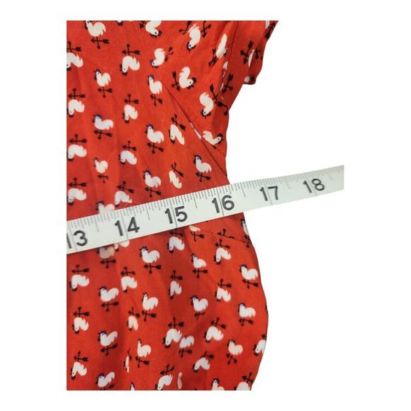 Forever 21 rooster / chicken print red mini dress sz small v neck w collar - Picture 11 of 13